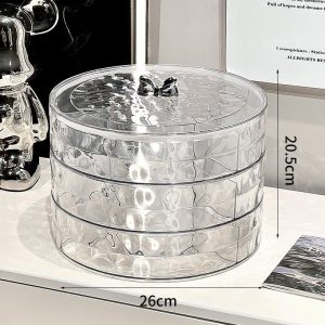Hộp đựng thực phẩm nhiều tầng nhựa PP bảo quản bánh kẹo, trái cây sấy Hộp đựng thực phẩm nhiều tầng bằng nhựa trong suốt, kích thước 26cm x 20.5cm.