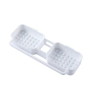 Kệ nhựa trắng hai ngăn, thiết kế đơn giản, có lỗ thoát nước