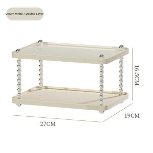 Kích thước chi tiết của kệ hai tầng: 27x19x16.5cm, màu trắng kem.