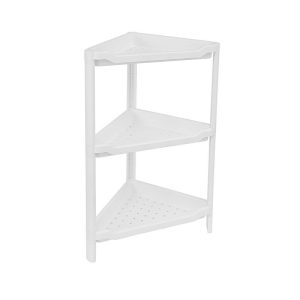 Kệ góc nhựa PP đa năng 4 tầng để đồ phòng tắm, nhà bếp, phòng khách Kệ nhựa tam giác màu trắng, chưa có đồ, chụp trên nền trắng.