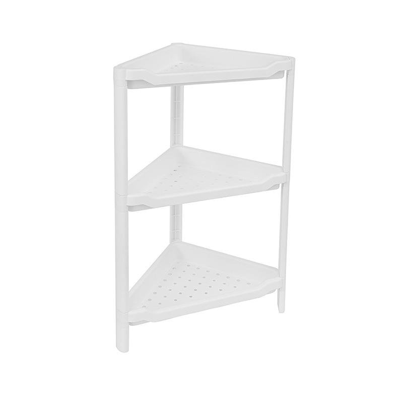 Kệ góc nhựa PP đa năng 4 tầng để đồ phòng tắm, nhà bếp, phòng khách Kệ nhựa tam giác màu trắng, chưa có đồ, chụp trên nền trắng.