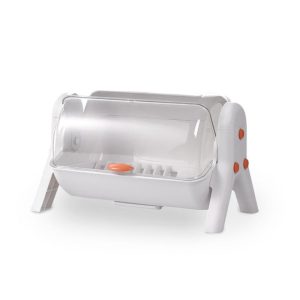Kệ úp chén bát 2 tầng nhựa PP có nắp đậy chống bụi tiện lợi cho bếp Kệ úp chén bát 1 tầng màu trắng, nắp đậy trong suốt, tay cầm cam.