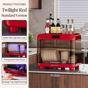 Hình ảnh kệ sấy bát đĩa mini đỏ với thông số kích thước chi tiết