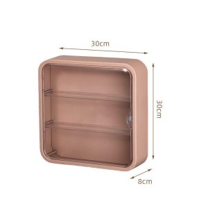 Kệ treo tường nhựa ABS trong suốt 3 tầng chống nước trưng bày đồ mini Kệ màu nâu nhạt, kích thước 30x30x8cm, 3 tầng, cửa nhựa trong suốt.