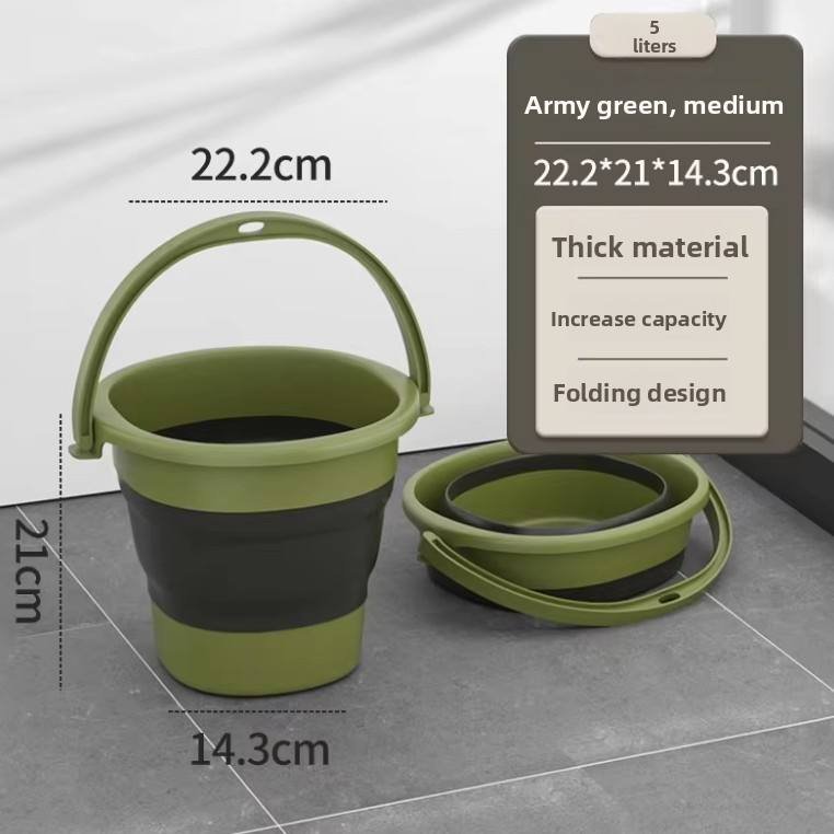 Xô nhựa gấp đa năng 5L PP TPR tiện dụng cho ô tô, dã ngoại, du lịch So sánh kích thước xô khi mở và khi gấp gọn, dung tích 5L