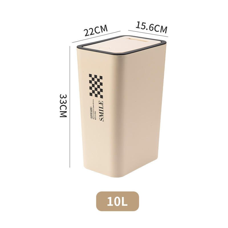 Thùng rác nhựa PP nắp ấn đứng tiết kiệm diện tích cho gia đình Kích thước thùng rác: 33cm cao, 22cm dài, 15.6cm rộng, dung tích 10L.