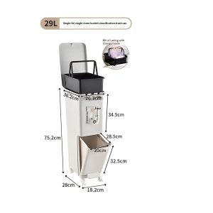 Thùng rác phân loại nhựa PP có nắp bàn đạp tiện lợi cho gia đình Cấu tạo chi tiết thùng rác 29L với các ngăn bên trong.