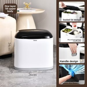 Thùng rác nhựa PP hai tầng cao cấp phân loại rác tiện lợi cho bếp Kích thước tầng trên 18L, thiết kế nắp kín, tay cầm và cố định túi rác.