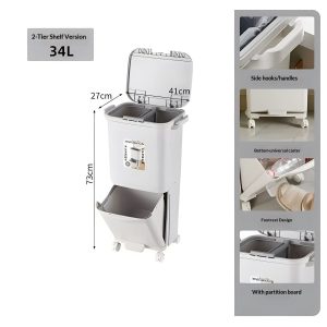 Thùng rác nhựa PP 2 tầng 34L có nắp đạp chân cho nhà bếp tiện lợi Thông số thùng rác 2 tầng 34L, có bánh xe, tay cầm và thiết kế mở bằng chân.