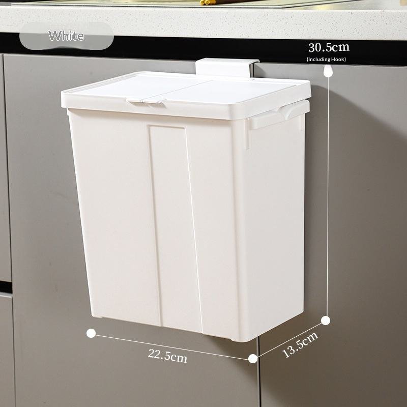 Thùng rác nhựa PP treo tường 12L tiện lợi cho bếp, phòng tắm Thùng rác treo tường màu trắng với kích thước chi tiết.