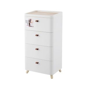Tủ nhựa 4 ngăn màu trắng, chụp cận cảnh sản phẩm.