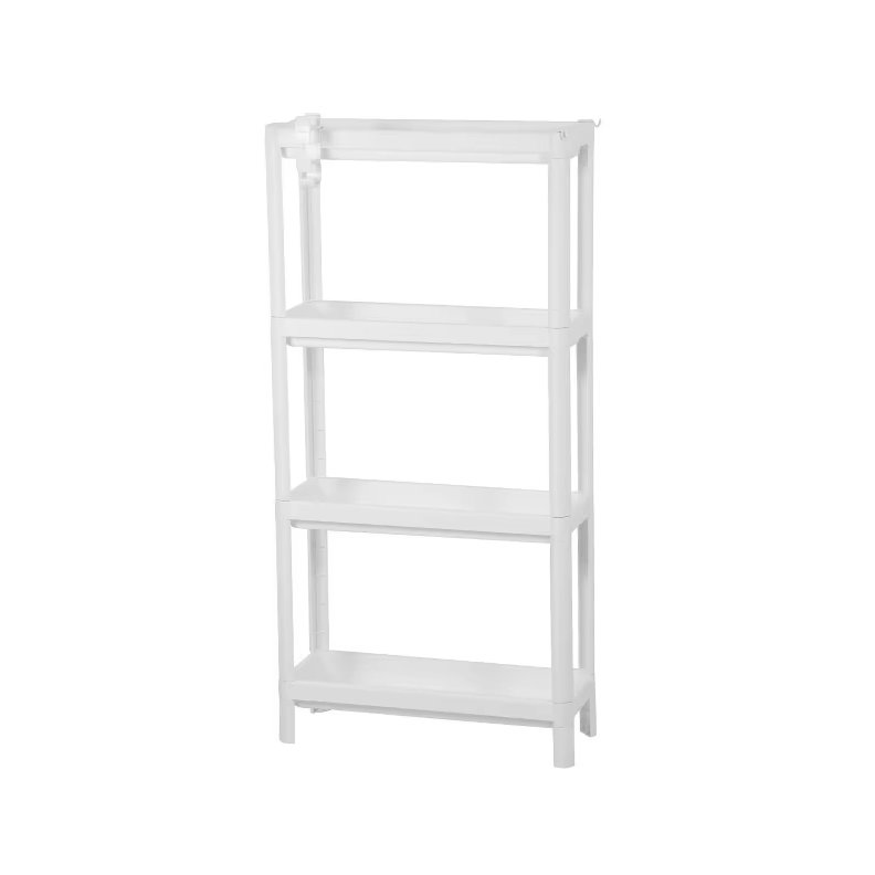 Kệ nhựa PP 4 tầng đa năng trắng có bánh xe cho nhà tắm, bếp, phòng giặt Kệ nhựa trắng 4 tầng trống, góc nhìn khác cùng thiết kế.
