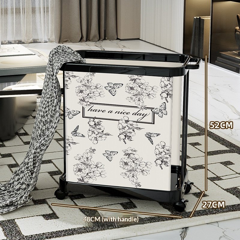 Giỏ đựng đồ giặt di động nhựa inox có bánh xe đa năng 50L Giỏ đựng đồ với kích thước 48x27x52cm, đặt trong phòng khách