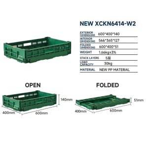 Thông số chi tiết rổ nhựa 600x400x140mm, có thể gập gọn.