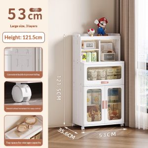 Tủ nhựa 3 tầng, kích thước 53cm x 121.5cm, có bánh xe và nhiều ngăn chứa đồ.