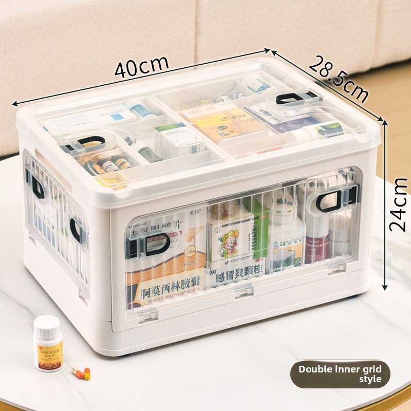 Hộp Nhựa Y Tế Đa Năng Trong Suốt Gập Gọn Lưu Trữ Thuốc Tiện Lợi Kích thước hộp: 40x28.5x24cm, kiểu chia ngăn đôi tiện lợi.