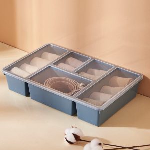 Hộp nhựa PP đa năng đựng đồ lót, tất và phụ kiện có nắp chia ngăn Hộp đựng xanh than với nắp đậy, chứa tất và thắt lưng.