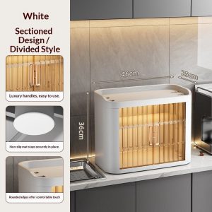Ảnh tủ đựng màu trắng, kích thước 46x25x36cm, thiết kế chia ngăn.