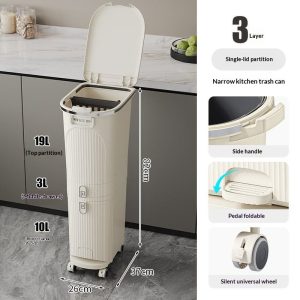 Thùng rác nhựa PP 2 ngăn bàn đạp & ngăn kéo tiện lợi cho nhà bếp img 06 122
