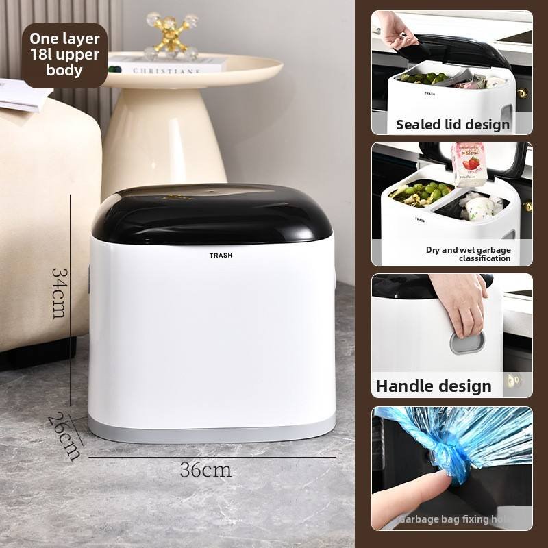 Thùng rác nhựa PP hai tầng cao cấp phân loại rác tiện lợi cho bếp Ngăn dưới thùng rác có thể kéo ra để đựng chai lọ hoặc rác lớn.