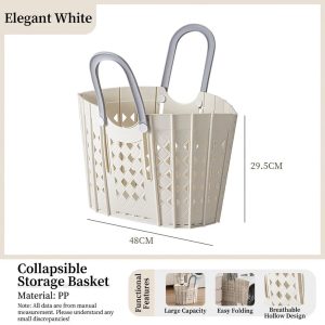 Giỏ đựng quần áo màu trắng kem, nổi bật với thiết kế lỗ thoáng khí.