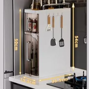 Tủ đựng gia vị nhựa PP hai tầng trắng kem đa năng cho nhà bếp img 06 89