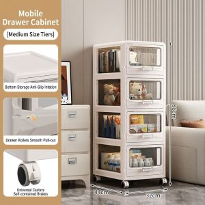 Tủ nhựa đa năng nhiều ngăn kéo màu kem cửa trong suốt đựng đồ gia đình, văn phòng img 07 39