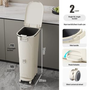 Thùng rác nhựa PP 2 ngăn bàn đạp & ngăn kéo tiện lợi cho nhà bếp img 07 91