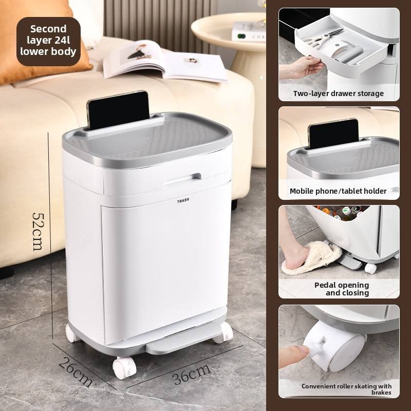 Thùng rác nhựa PP hai tầng cao cấp phân loại rác tiện lợi cho bếp Nắp trên mở ra dễ dàng, phù hợp đựng rác ướt như rau củ.