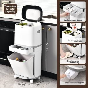 Thùng rác nhựa PP hai tầng cao cấp phân loại rác tiện lợi cho bếp Bánh xe phía dưới giúp di chuyển thùng rác nhẹ nhàng trong bếp.