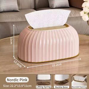 Hộp đựng khăn giấy nhựa cao cấp sọc vàng đồng cho phòng khách, phòng tắm Hộp khăn giấy màu hồng nhạt, tạo điểm nhấn nhẹ nhàng cho không gian.