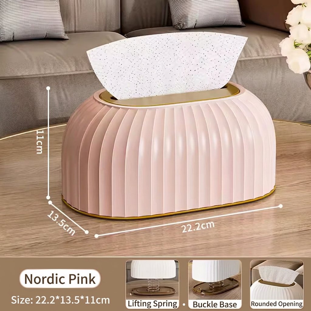 Hộp đựng khăn giấy nhựa cao cấp sọc vàng đồng cho phòng khách, phòng tắm Hộp khăn giấy màu hồng nhạt, tạo điểm nhấn nhẹ nhàng cho không gian.