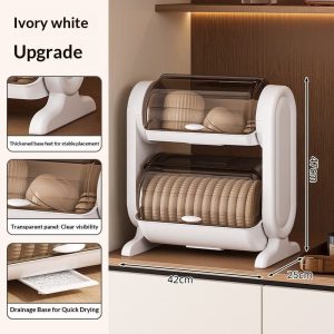 Kệ úp bát đĩa 2 tầng nhựa PP có cửa che chống bụi, khay hứng nước tiện lợi img 09 2