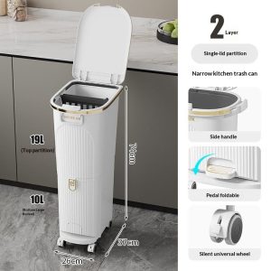 Thùng rác nhựa PP 2 ngăn bàn đạp & ngăn kéo tiện lợi cho nhà bếp img 11 19
