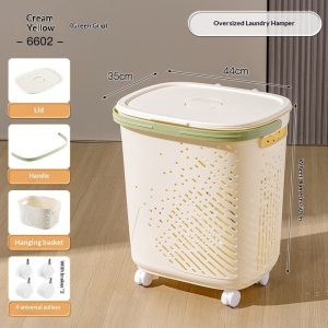 Giỏ đựng quần áo nhựa PP có bánh xe nắp đậy tiện lợi cho gia đình img 11 7