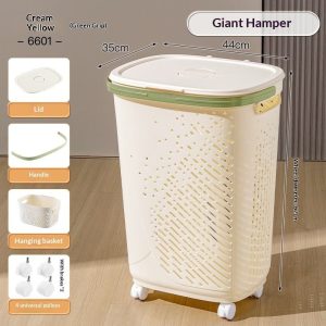 Giỏ đựng quần áo nhựa PP có bánh xe nắp đậy tiện lợi cho gia đình img 12 5
