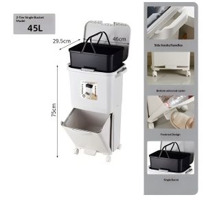 Thùng rác nhựa PP 2 tầng 34L có nắp đạp chân cho nhà bếp tiện lợi img 14 8