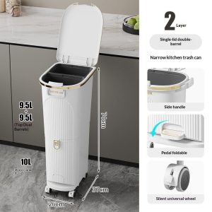 Thùng rác nhựa PP 2 ngăn bàn đạp & ngăn kéo tiện lợi cho nhà bếp img 15 6