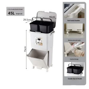 Thùng rác nhựa PP 2 tầng 34L có nắp đạp chân cho nhà bếp tiện lợi img 15 7