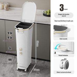 Thùng rác nhựa PP 2 ngăn bàn đạp & ngăn kéo tiện lợi cho nhà bếp img 16 6