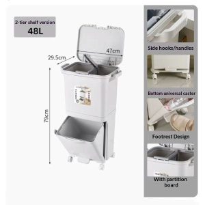 Thùng rác nhựa PP 2 tầng 34L có nắp đạp chân cho nhà bếp tiện lợi img 17 4
