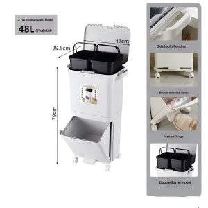 Thùng rác nhựa PP 2 tầng 34L có nắp đạp chân cho nhà bếp tiện lợi img 19 2