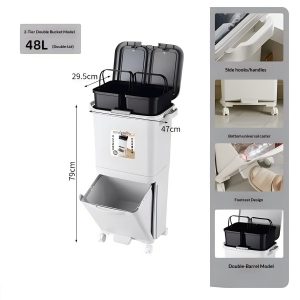 Thùng rác nhựa PP 2 tầng 34L có nắp đạp chân cho nhà bếp tiện lợi img 20 2