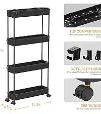 Kệ Đựng Đồ Nhà Bếp 4 Tầng Màu Đen Thiết Kế Mỏng Di Động Nhập Khẩu