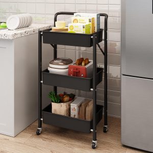 Kệ Đựng Nhà Bếp 3 Tầng Bằng Kim Loại Có Bánh Xe Di Động Nhập Khẩu - hình 2