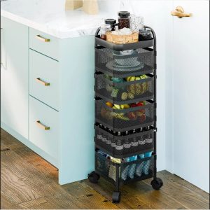 Kệ Đựng Nhà Bếp 5 Tầng Bằng Kim Loại Màu Đen Có Bánh Xe Di Động Nhập Khẩu Kệ Đựng Nhà Bếp 5 Tầng Bằng Kim Loại Màu Đen Có Bánh Xe Di Động Nhập Khẩu - hình 2