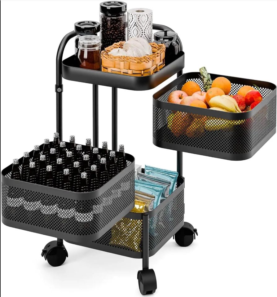 Kệ Đựng Nhà Bếp 5 Tầng Bằng Kim Loại Màu Đen Có Bánh Xe Di Động Nhập Khẩu Kệ Đựng Nhà Bếp 5 Tầng Bằng Kim Loại Màu Đen Có Bánh Xe Di Động Nhập Khẩu - hình 4