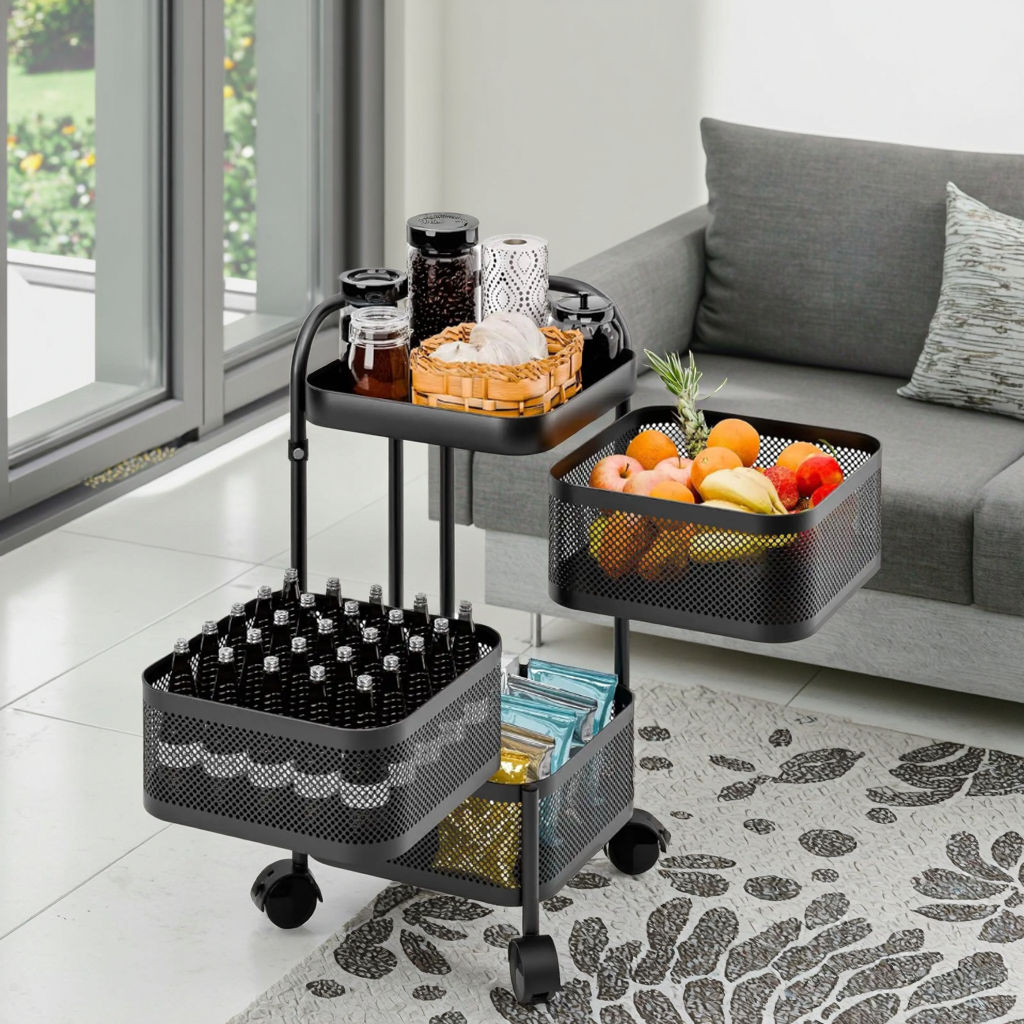 Kệ Đựng Nhà Bếp 5 Tầng Bằng Kim Loại Màu Đen Có Bánh Xe Di Động Nhập Khẩu Kệ Đựng Nhà Bếp 5 Tầng Bằng Kim Loại Màu Đen Có Bánh Xe Di Động Nhập Khẩu - hình 5