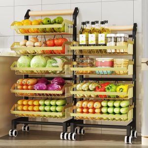 Kệ Đựng Nhà Bếp 5 Tầng Khung Kim Loại Màu Vàng Có Bánh Xe Nhập Khẩu Kệ Đựng Nhà Bếp 5 Tầng Khung Kim Loại Màu Vàng Có Bánh Xe Nhập Khẩu - hình 3