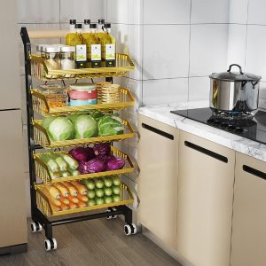Kệ Đựng Nhà Bếp 5 Tầng Khung Kim Loại Màu Vàng Có Bánh Xe Nhập Khẩu Kệ Đựng Nhà Bếp 5 Tầng Khung Kim Loại Màu Vàng Có Bánh Xe Nhập Khẩu - hình 4